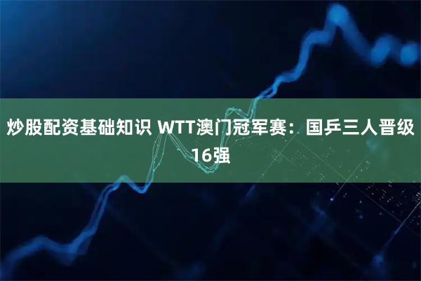 炒股配资基础知识 WTT澳门冠军赛:国乒三人晋级16强